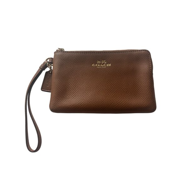 Coach Zip Wristlet Pebbled Leather Saddle - Picture 2 of 12